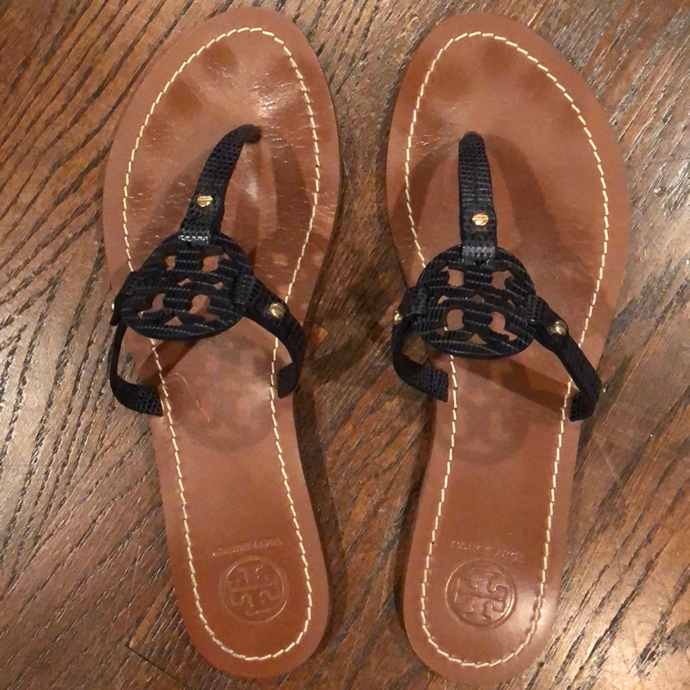 Tory Burch Mini Miller Sandals in Navy Size 8.
